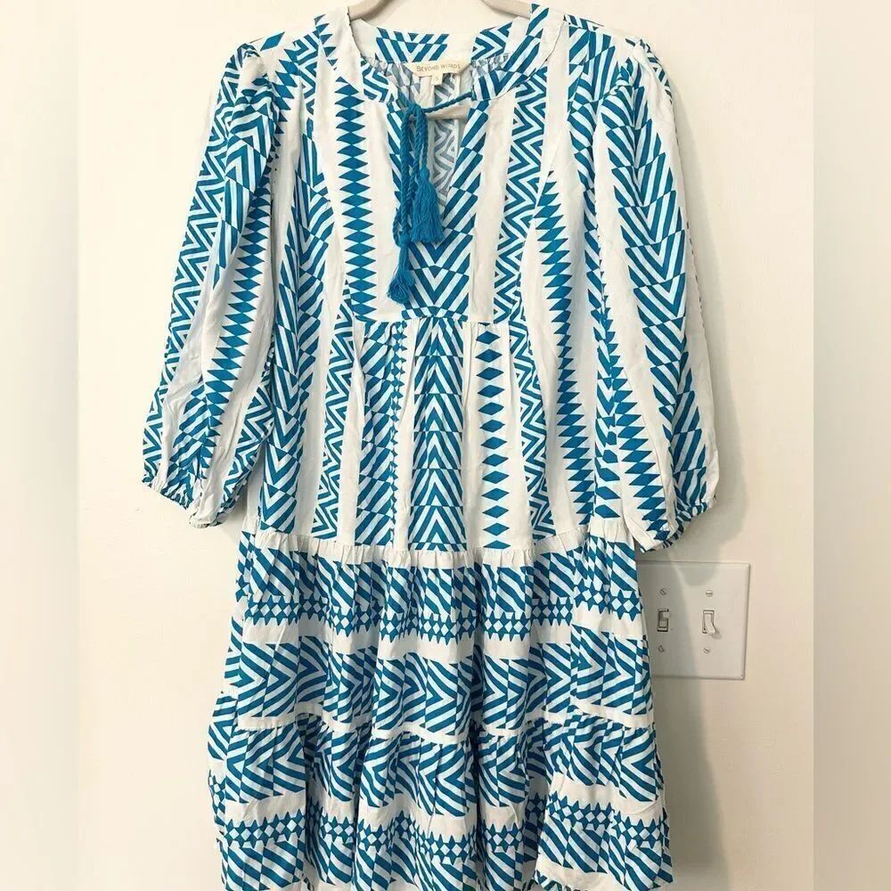 Beyond Words Boho Tiered Mini Dress S
